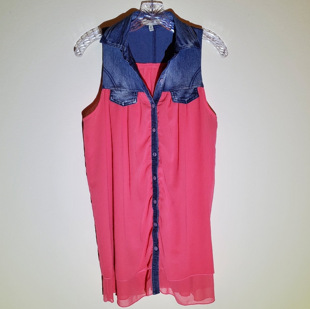 Coral tunic/dress with denim top